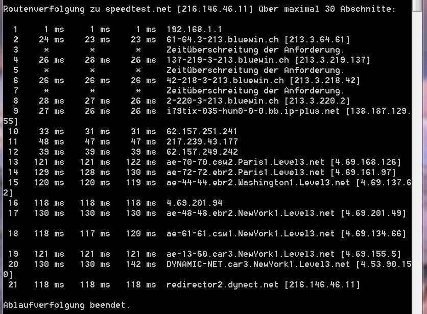 Tracert speedtest.net