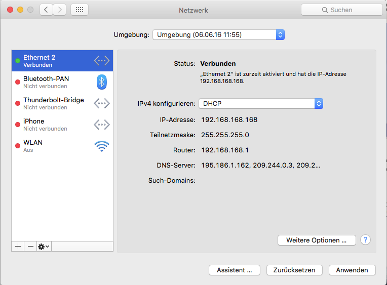 Screen Netzwerkeinstellungen