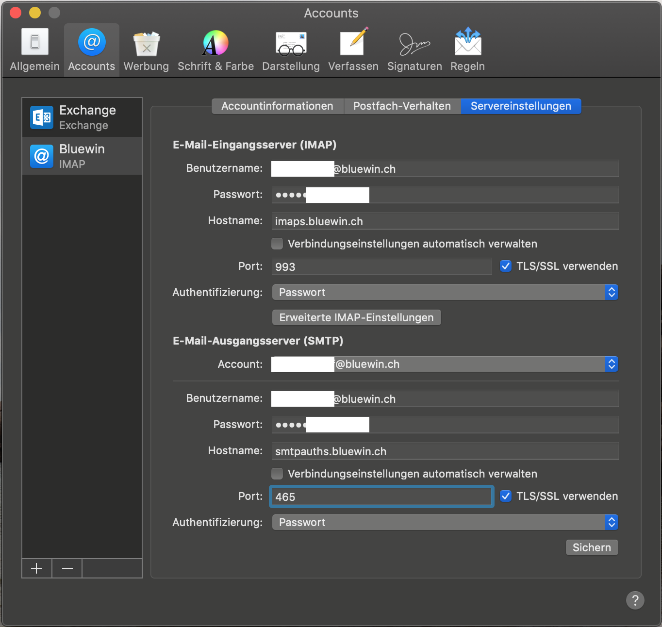 Dies obwohl ich bei den Servereinstellungen meiner Meinung nach alles richtig eingetragen habe.