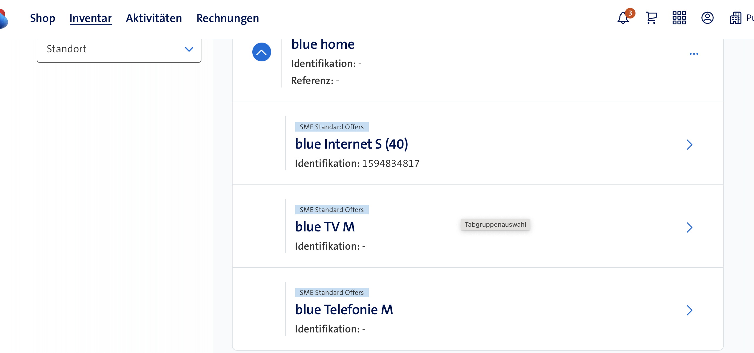 dieses Fenster öffnet sich wenn ich auf inventar gehe, wenn ich blue Telefonie anklicke heisst es das popup Fenster kann nicht geöffnet werden,